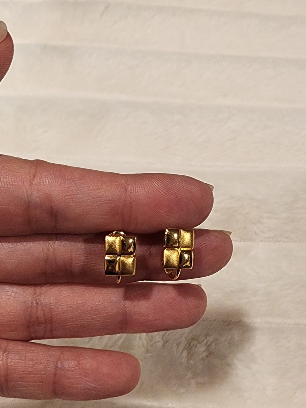 Vintage Napier Gold Tone Geometric Square Clip-On Earrings Signed